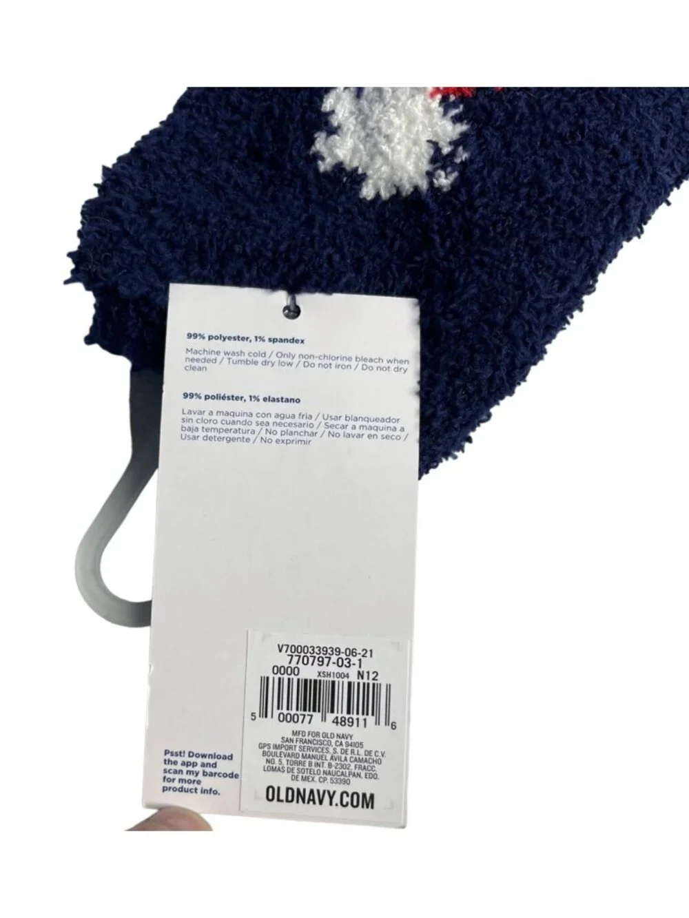 Old Navy Cozy Socks Santa Design Non-Slip Grip Kids OS New Navy Red